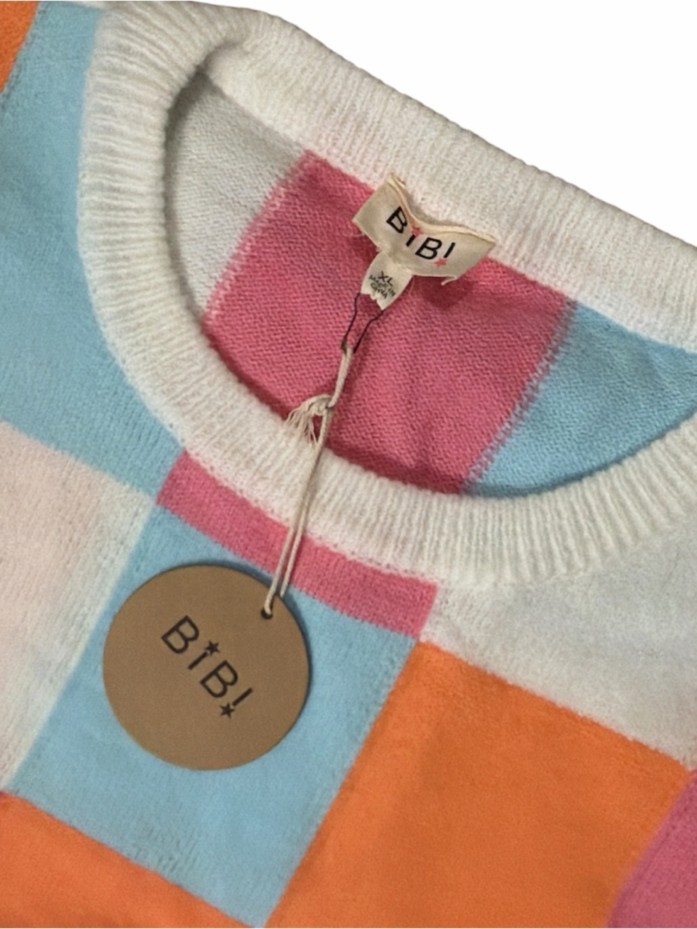 BIBI Checkerboard Knit Top/Vest- Pink, Orange, Light Blue, White Super Soft - Picture 2 of 6